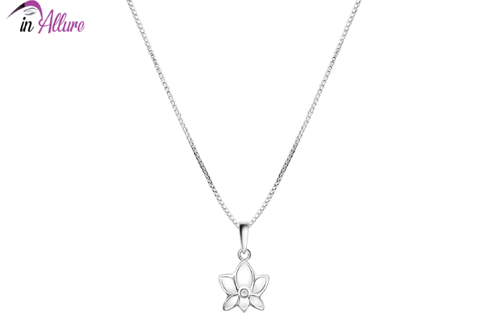 White Enamel Diamond Lotus Necklace. Protection Necklace